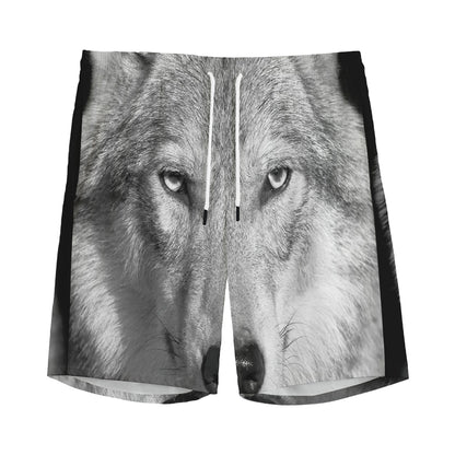 Monochrome Wolf Print Men's Sports Shorts