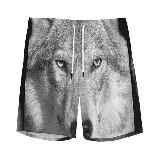 Monochrome Wolf Print Men's Sports Shorts