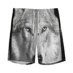 Monochrome Wolf Print Men's Sports Shorts