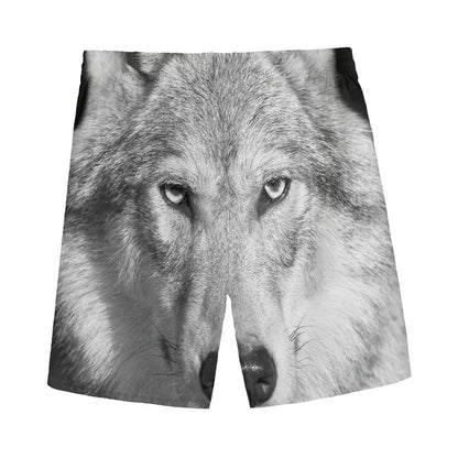 Monochrome Wolf Print Men's Sports Shorts