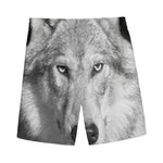 Monochrome Wolf Print Men's Sports Shorts