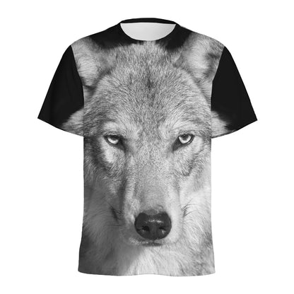 Monochrome Wolf Print Men's Sports T-Shirt