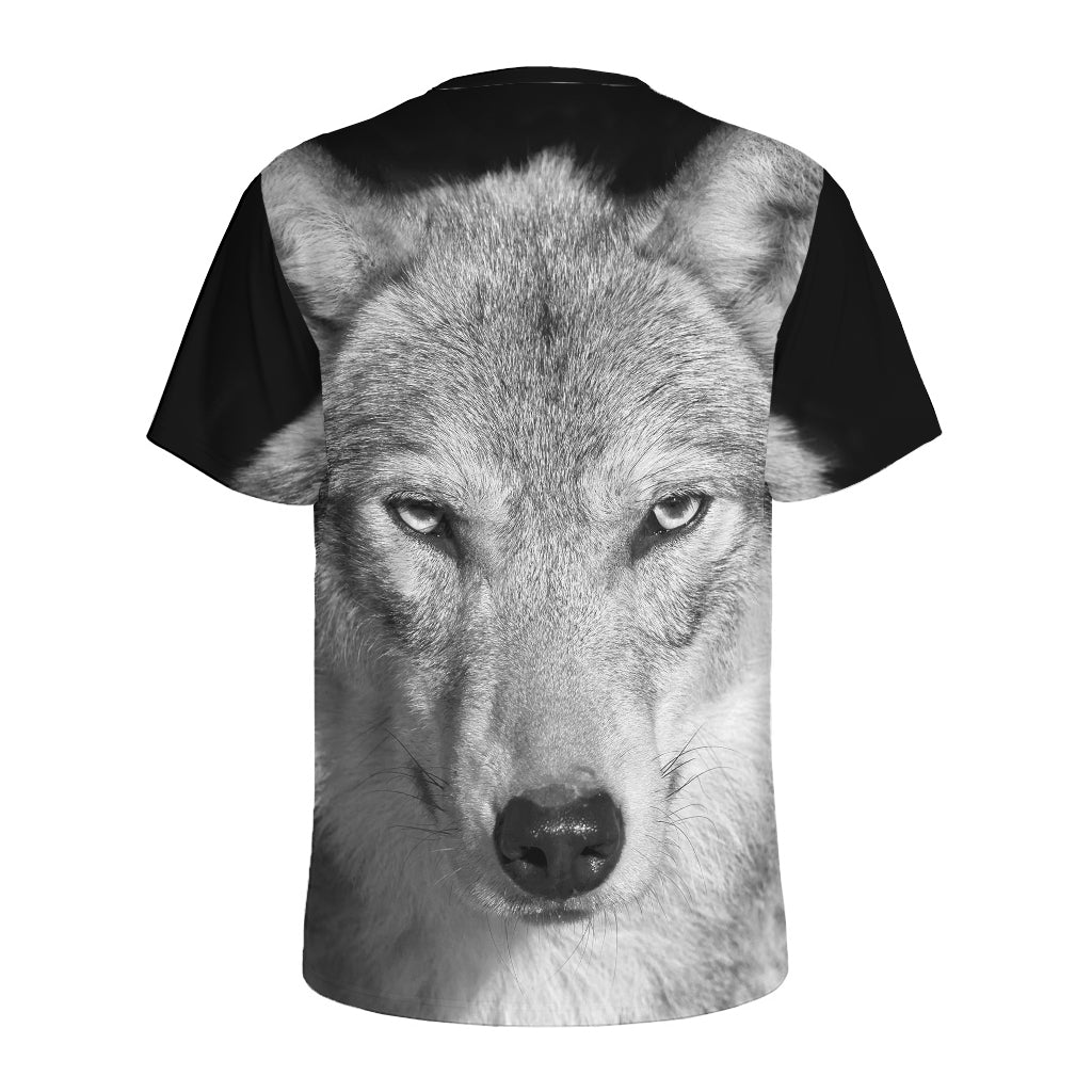 Monochrome Wolf Print Men's Sports T-Shirt