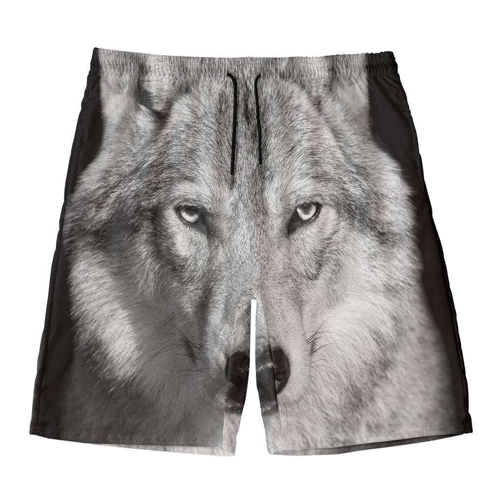 Monochrome Wolf Print Men's Swim Trunks