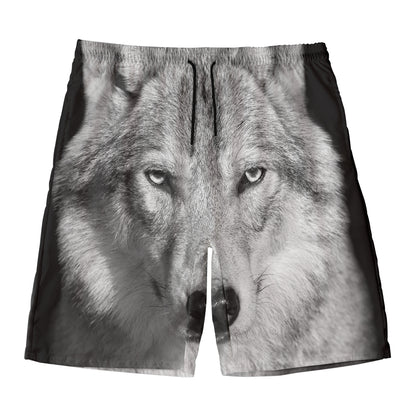 Monochrome Wolf Print Men's Swim Trunks