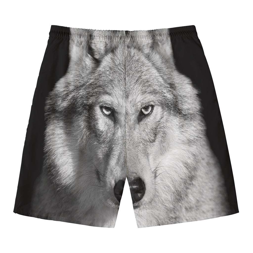 Monochrome Wolf Print Men's Swim Trunks