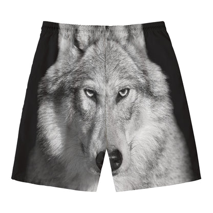 Monochrome Wolf Print Men's Swim Trunks
