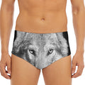 Monochrome Wolf Print Men's Triangle Swim Briefs