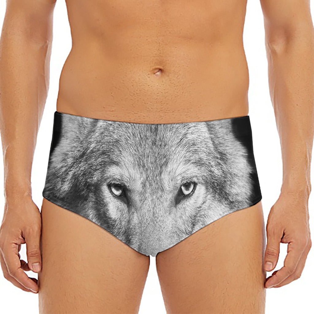 Monochrome Wolf Print Men's Triangle Swim Briefs