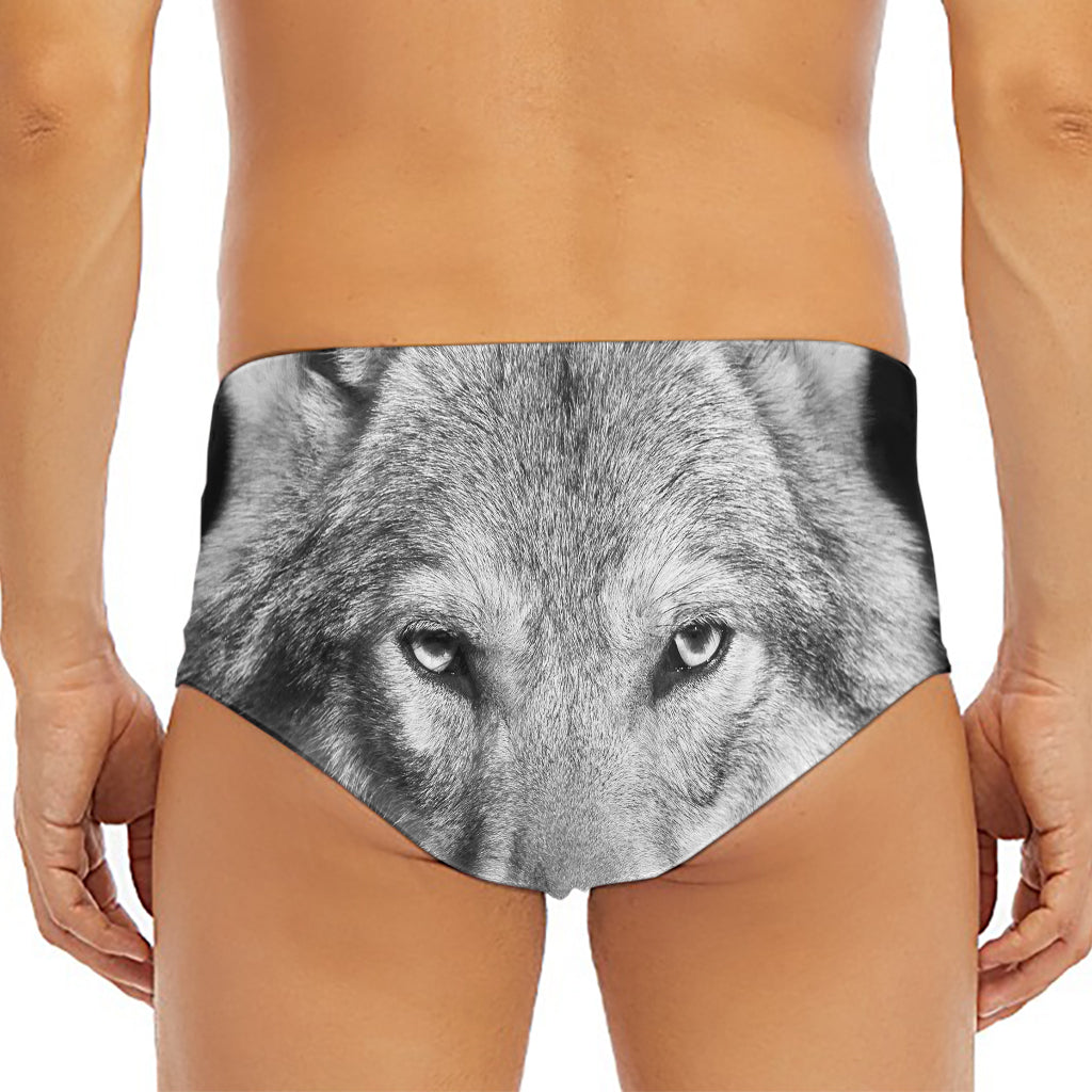 Monochrome Wolf Print Men's Triangle Swim Briefs