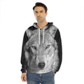 Monochrome Wolf Print Men's Velvet Pullover Hoodie