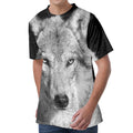 Monochrome Wolf Print Men's Velvet T-Shirt