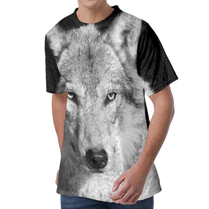 Monochrome Wolf Print Men's Velvet T-Shirt