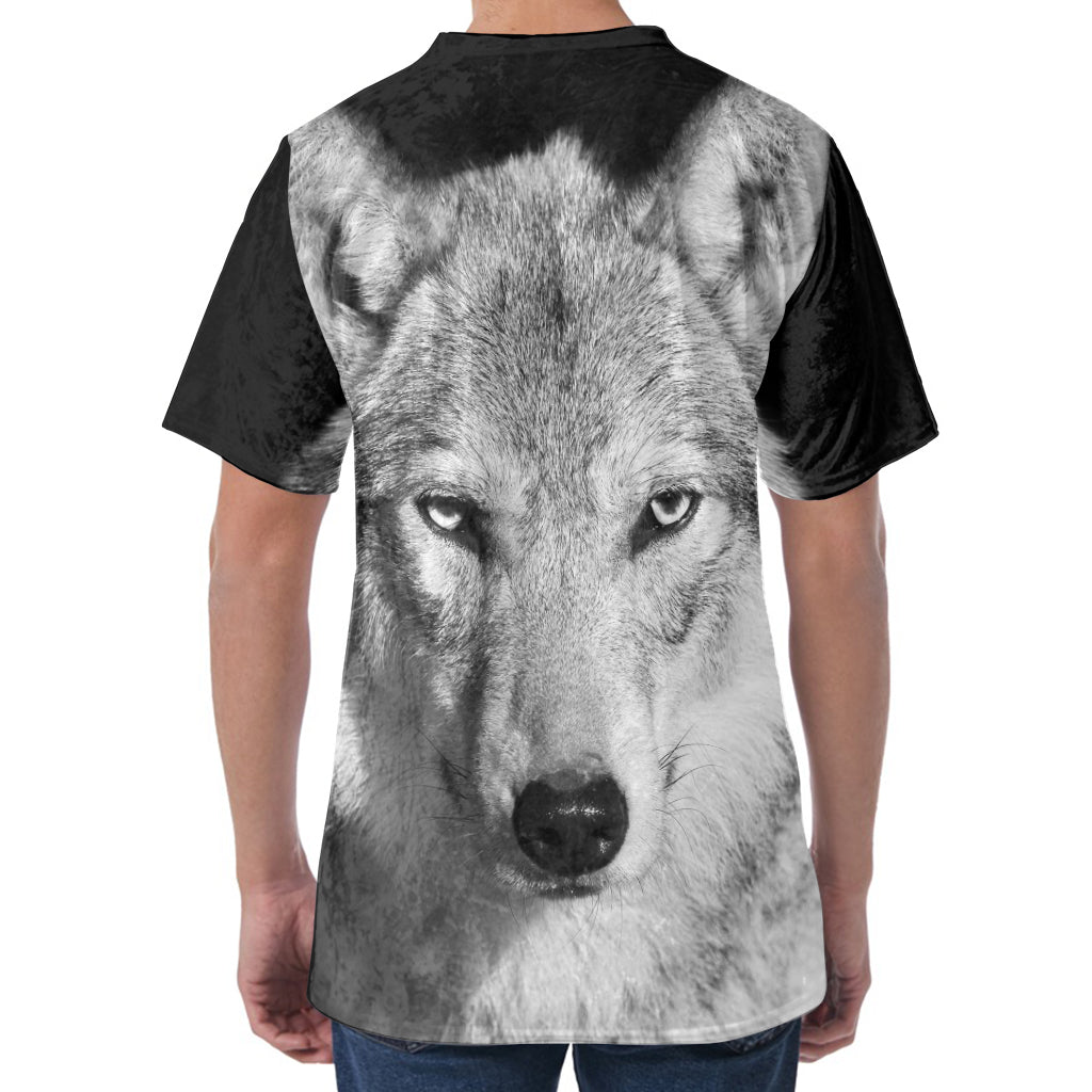 Monochrome Wolf Print Men's Velvet T-Shirt