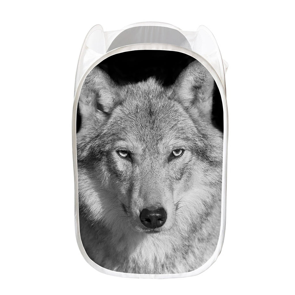 Monochrome Wolf Print Mesh Laundry Hamper
