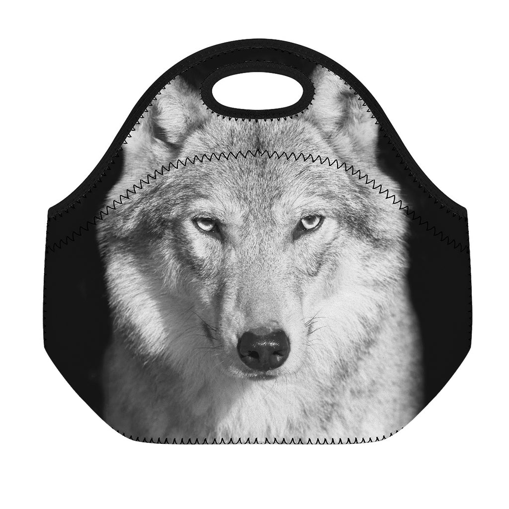 Monochrome Wolf Print Neoprene Lunch Bag