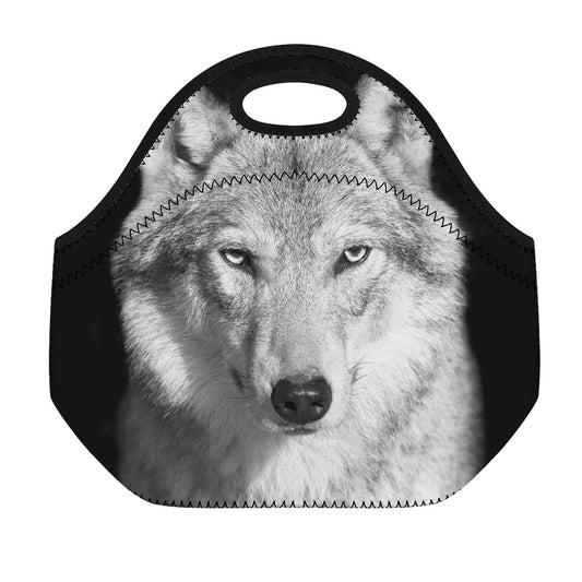 Monochrome Wolf Print Neoprene Lunch Bag