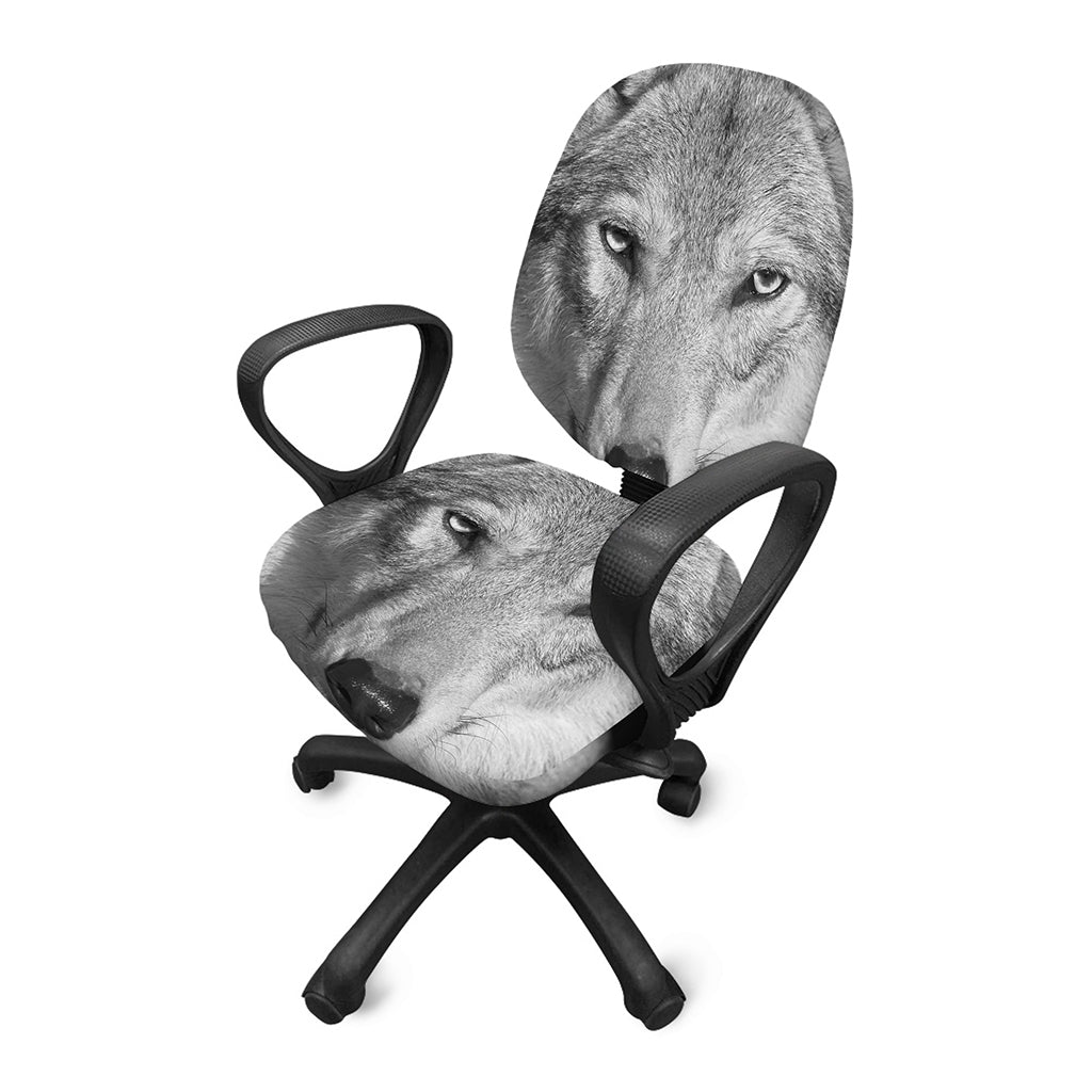 Monochrome Wolf Print Office Chair Cover