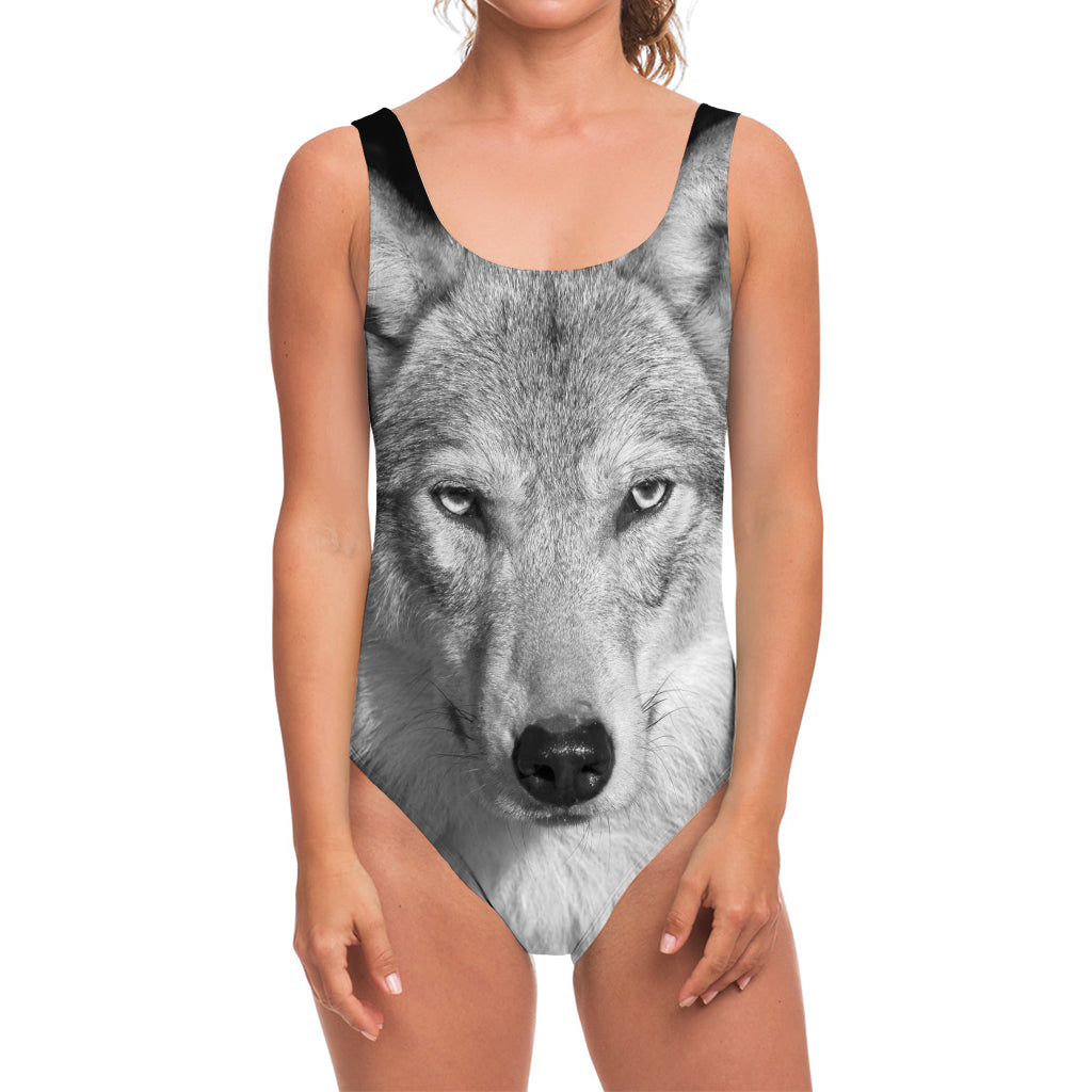 Monochrome Wolf Print One Piece Swimsuit