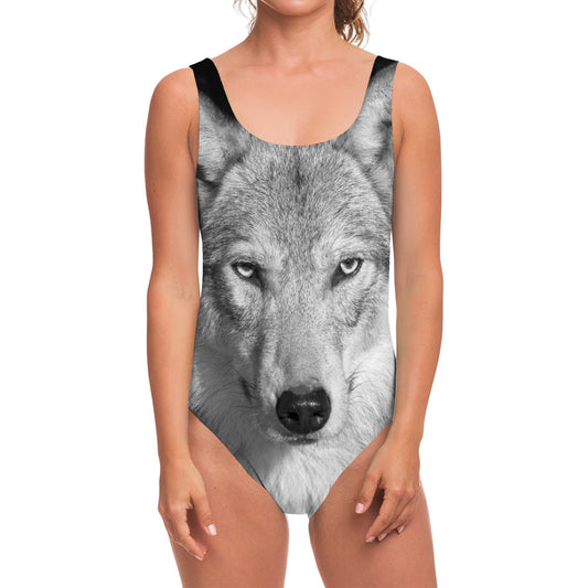 Monochrome Wolf Print One Piece Swimsuit