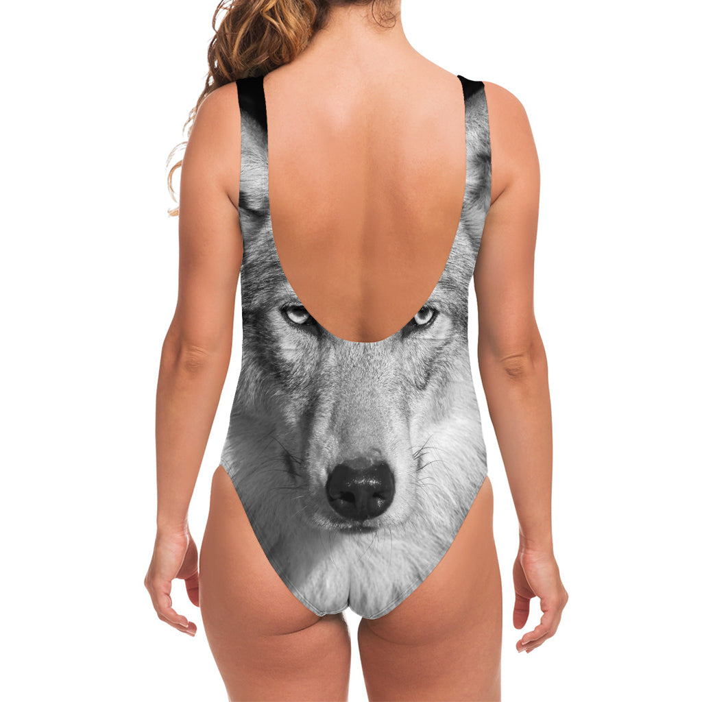 Monochrome Wolf Print One Piece Swimsuit