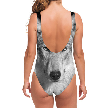 Monochrome Wolf Print One Piece Swimsuit