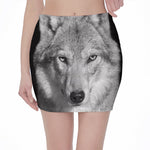 Monochrome Wolf Print Pencil Mini Skirt