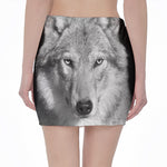 Monochrome Wolf Print Pencil Mini Skirt