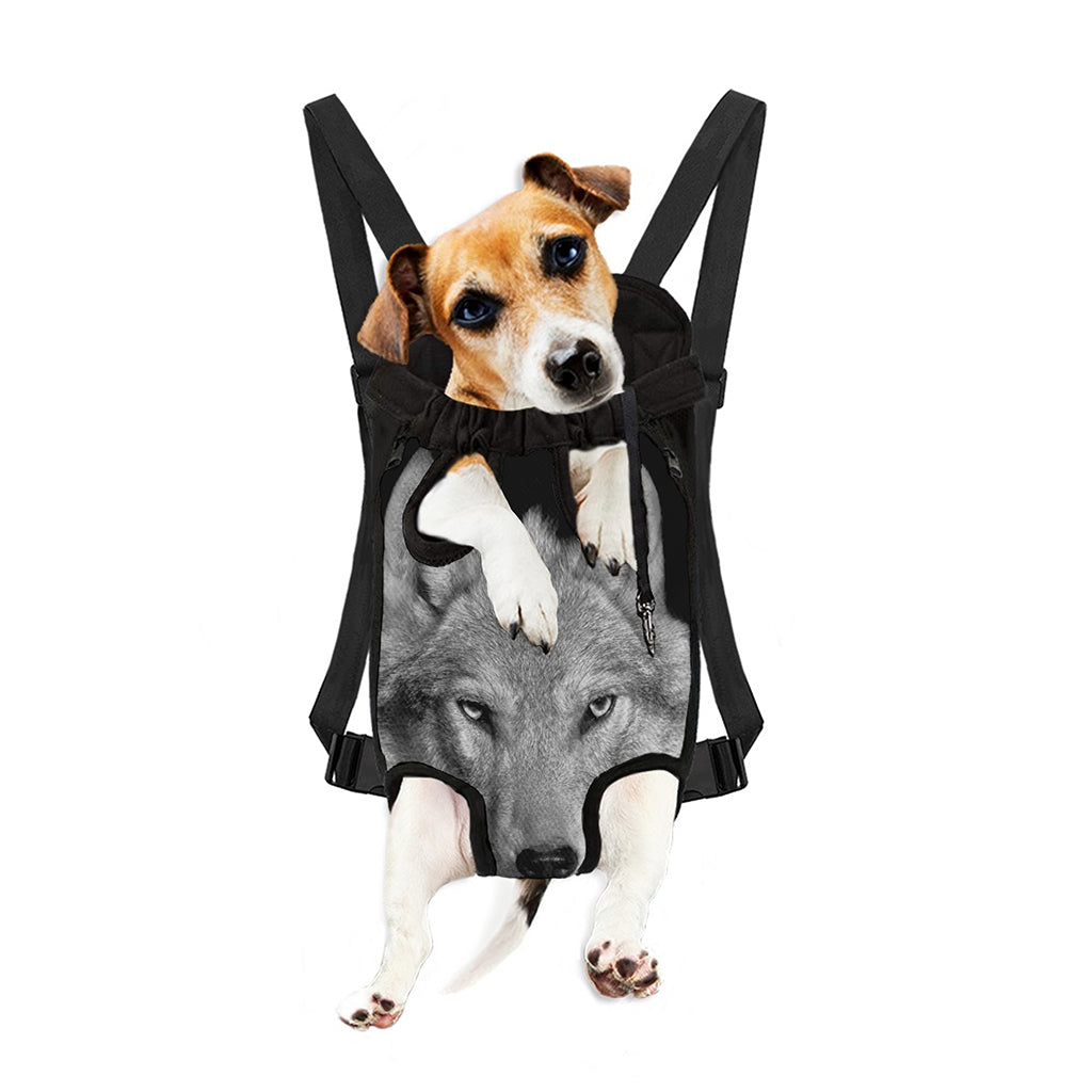 Monochrome Wolf Print Pet Carrier Backpack