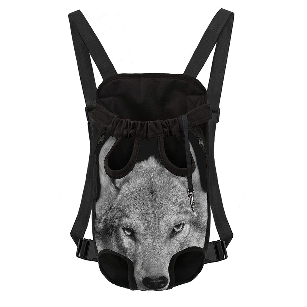 Monochrome Wolf Print Pet Carrier Backpack