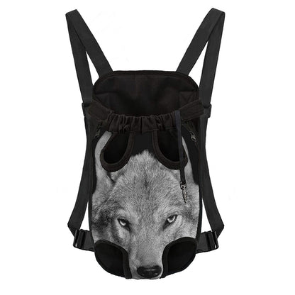 Monochrome Wolf Print Pet Carrier Backpack