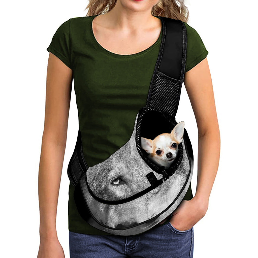Monochrome Wolf Print Pet Sling Carrier
