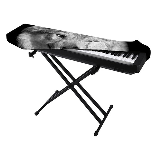 Monochrome Wolf Print Piano Keyboard Cover