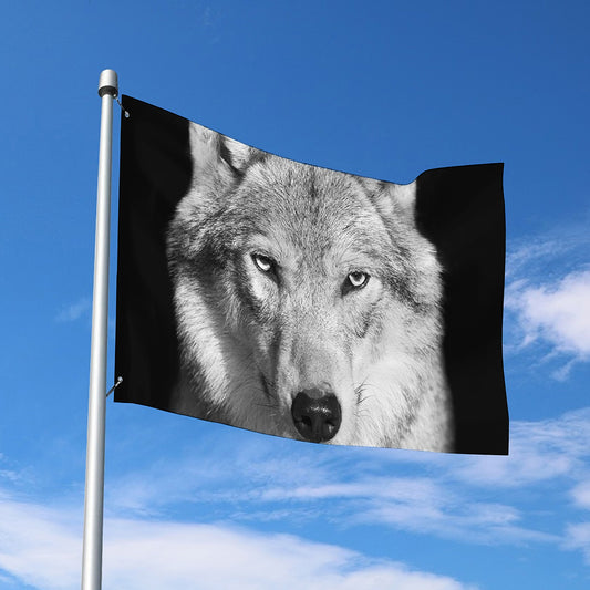Monochrome Wolf Print Polyester Flag