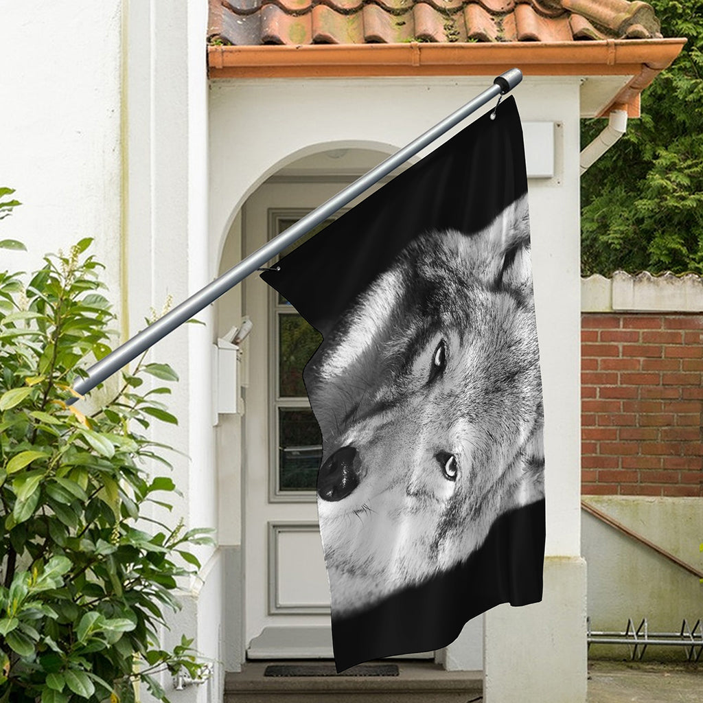Monochrome Wolf Print Polyester Flag