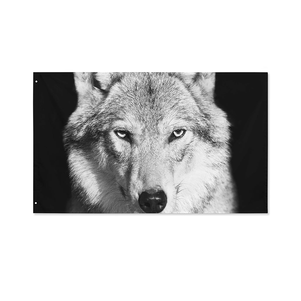 Monochrome Wolf Print Polyester Flag