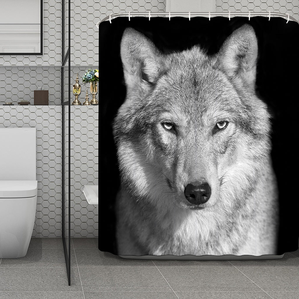 Monochrome Wolf Print Polyester Shower Curtain