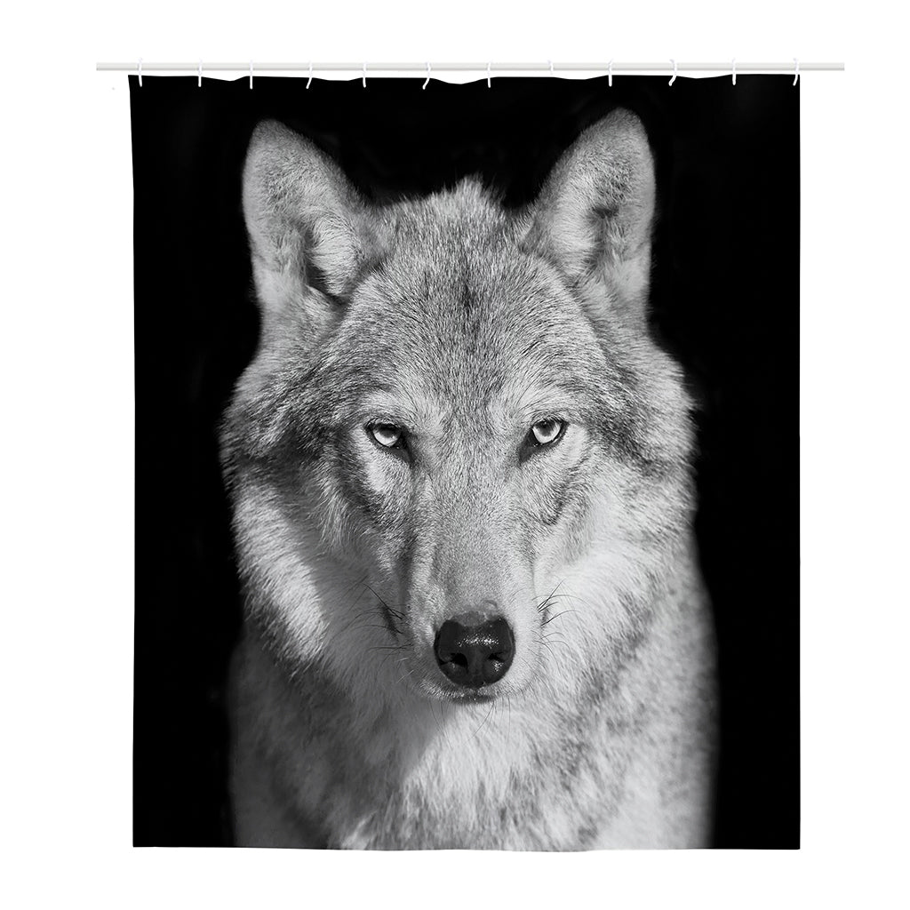 Monochrome Wolf Print Polyester Shower Curtain