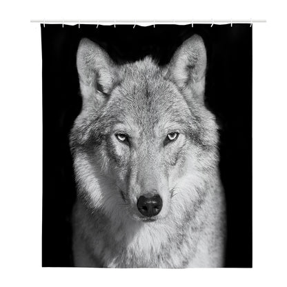 Monochrome Wolf Print Polyester Shower Curtain