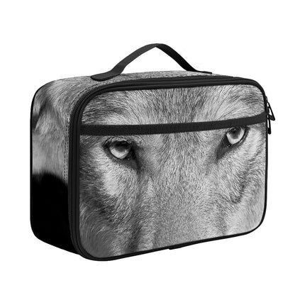 Monochrome Wolf Print Portable Lunch Bag