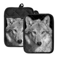 Monochrome Wolf Print Pot Holders With Pocket