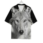 Monochrome Wolf Print Rayon Hawaiian Shirt