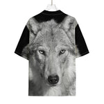 Monochrome Wolf Print Rayon Hawaiian Shirt