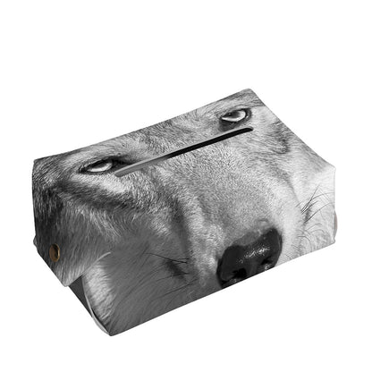 Monochrome Wolf Print Rectangle Tissue Box Cover