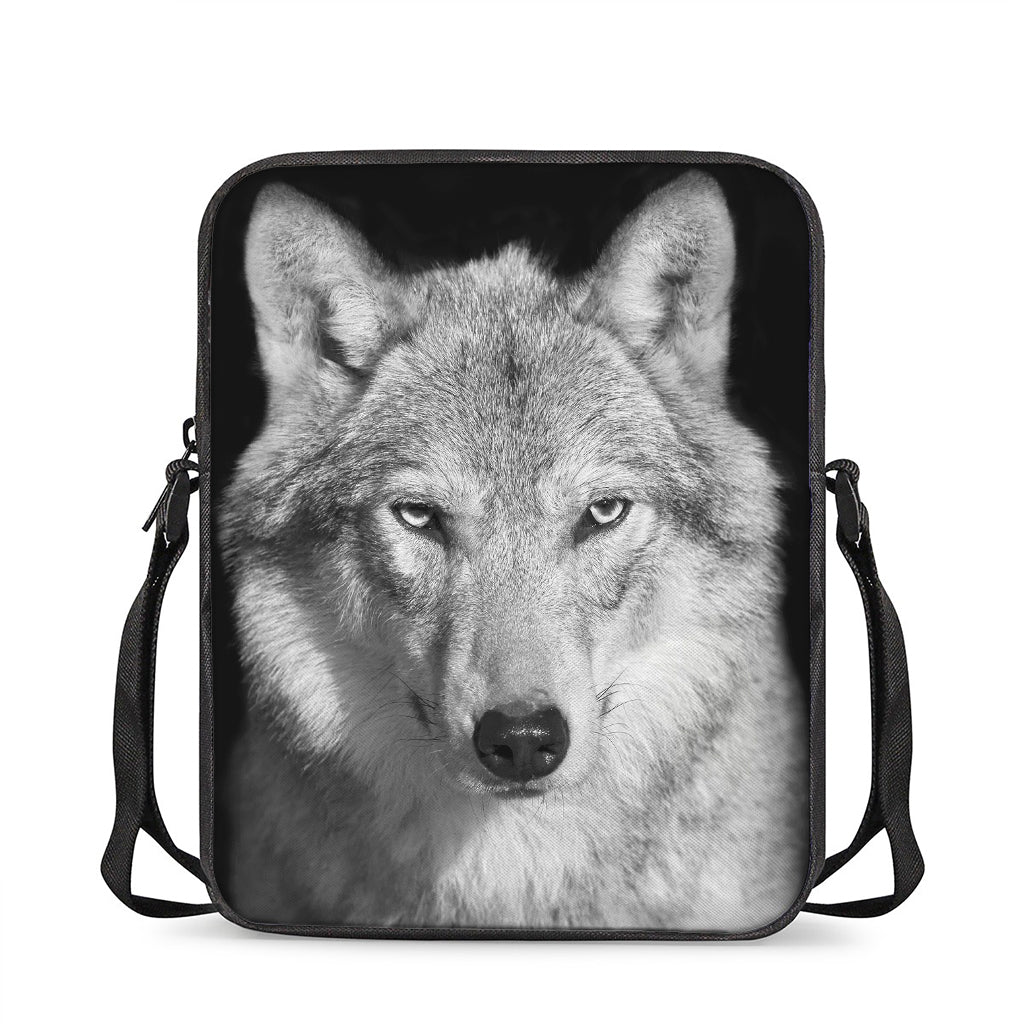 Monochrome Wolf Print Rectangular Crossbody Bag