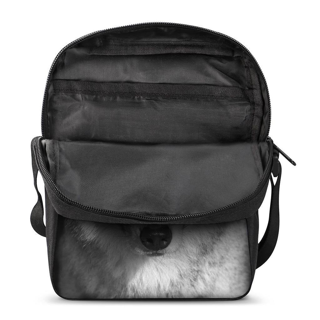Monochrome Wolf Print Rectangular Crossbody Bag