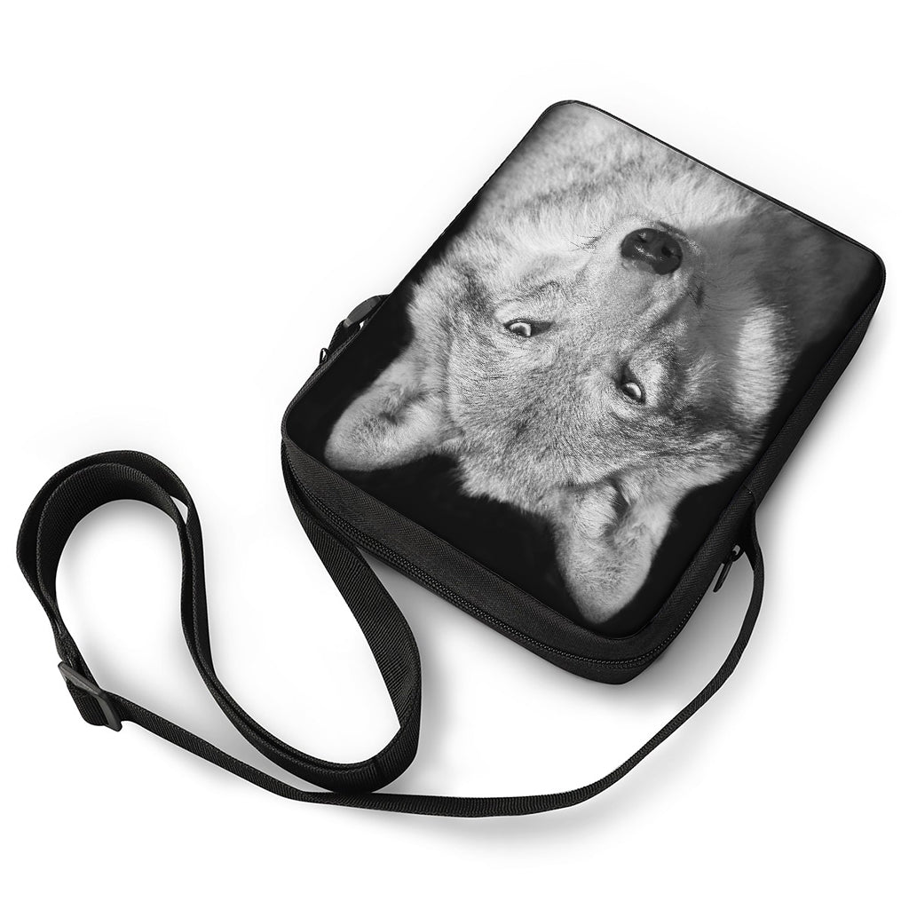 Monochrome Wolf Print Rectangular Crossbody Bag