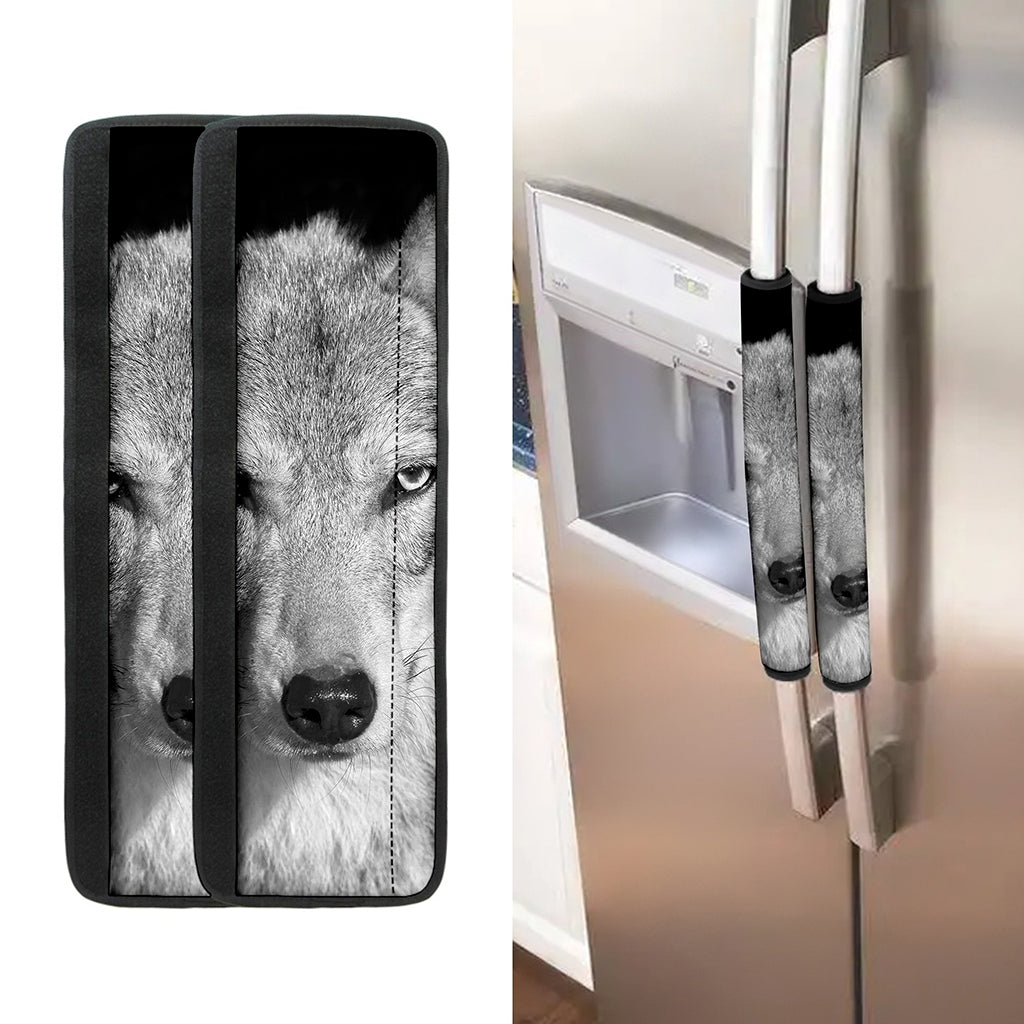 Monochrome Wolf Print Refrigerator Handle Covers