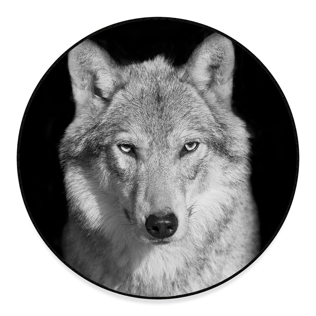 Monochrome Wolf Print Round Floor Mat