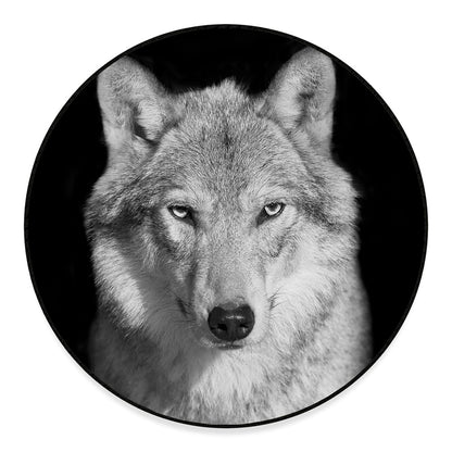 Monochrome Wolf Print Round Floor Mat